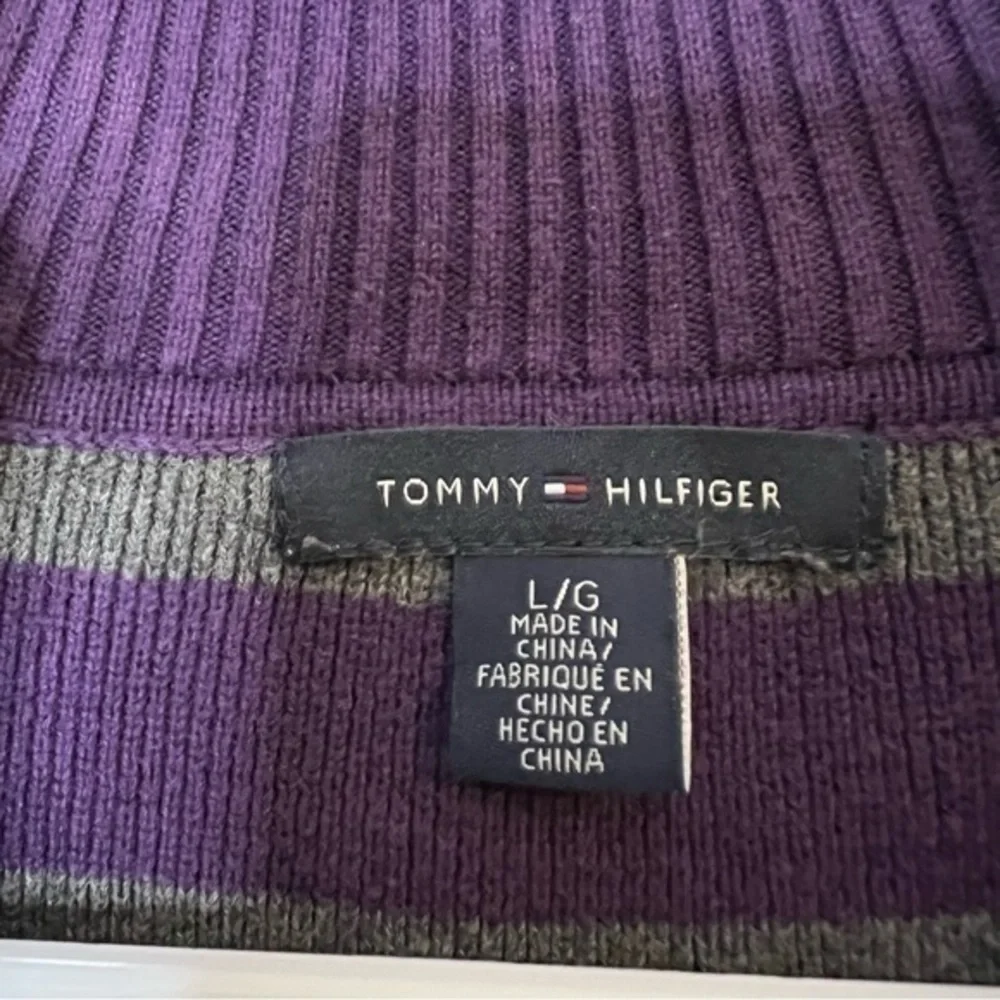 Tommy Hilfiger Sugarplum & Stone Grey  Stripe Sweater Large